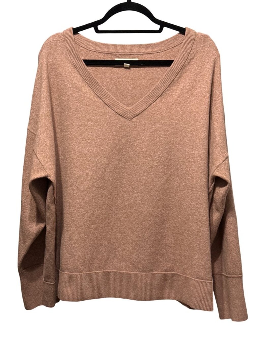 Lucky Brand XXL Womens Rose Pink Cognac V-Neck Sweater Raw Seams Boxy